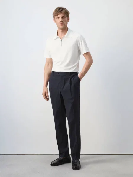 Spodnie slim fit z kory z bawełny i lyocellu Mężczyzna 38 MANGO MAN granatowy