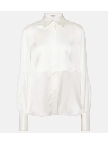 Bluză Brunello Cucinelli din satin alb