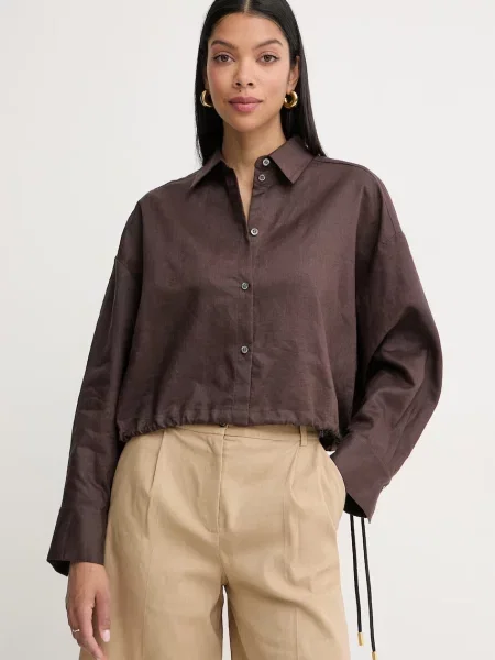 Pinko koszula lniana brązowa