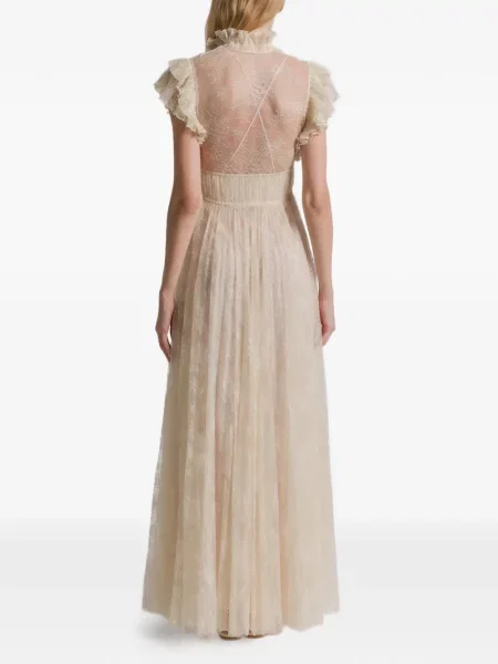 Rochie maxi Alberta Ferretti cu volane din dantelă de costum