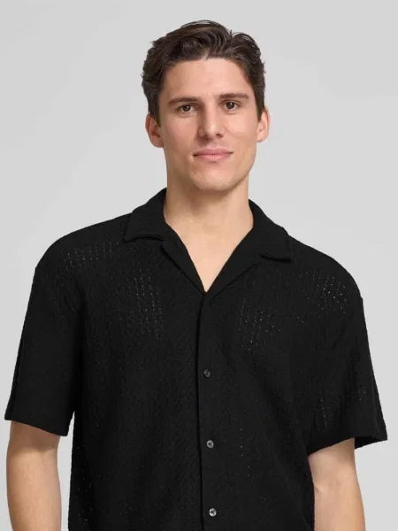 Koszula casualowa o kroju relaxed fit z fakturowanym wzorem model ‘SLHRELAXBANE’ Selected Homme czarna