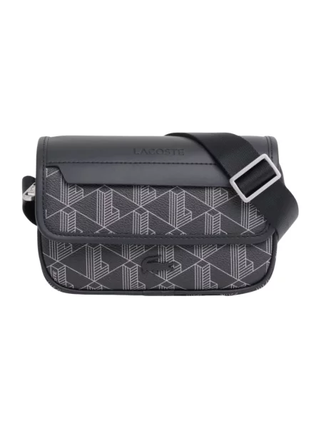 Lniana torebka crossbody Lacoste czarna