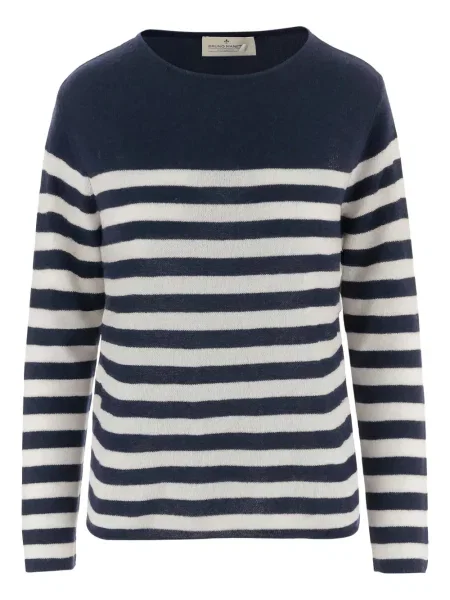 Pulover Bruno Manetti cu dungi cu decolteu rotund albastru