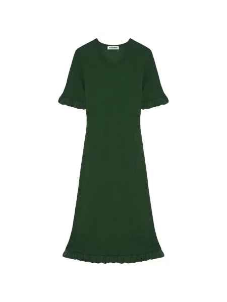 Kötött fodros midi ruha Jil Sander zöld