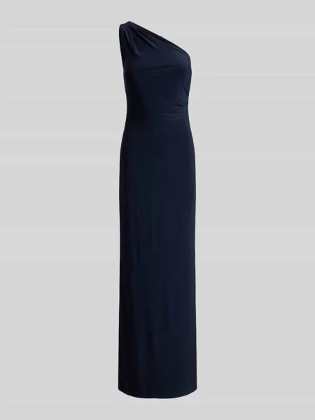 Dopasowana sukienka wieczorowa z wycięciem na jedno ramię Lauren Ralph Lauren granatowa
