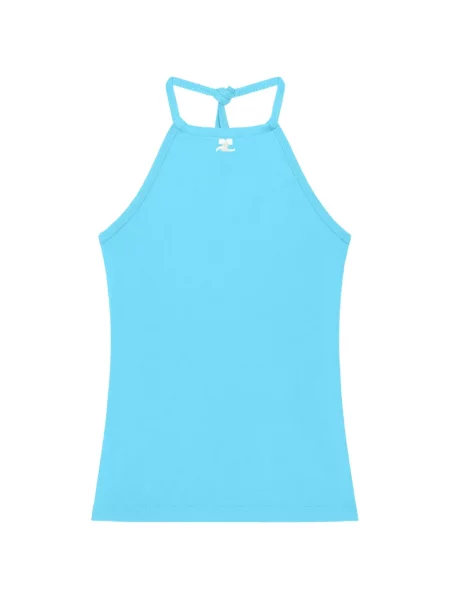 Top Courreges cu gât halter cu autograf albastru