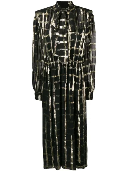 Sukienka koszulowa Alberta Ferretti z kokardką w kratkę czarna