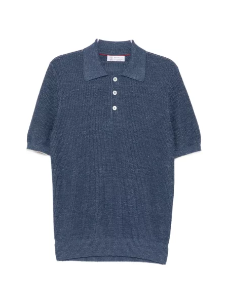 Tricou polo Brunello Cucinelli tricotate scurt albastru