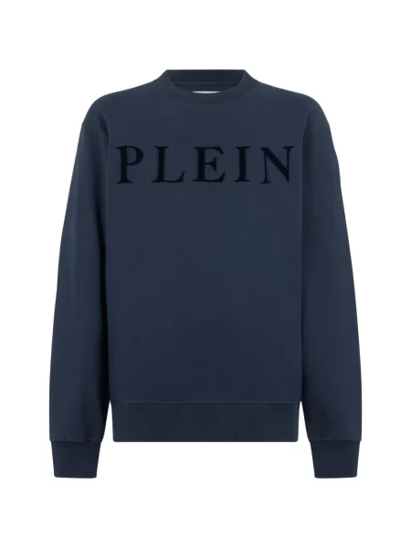 Hanorac crewneck Philipp Plein cu decolteu rotund cu autograf albastru