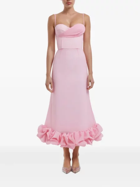 Rochie Post Meridiem cu volane drapată de costum roz