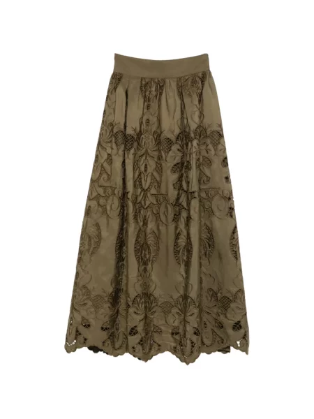Fustă midi Moutaki cu broderie evazată verde