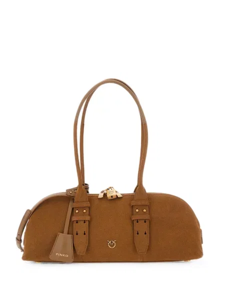 Geantă shopper Pinko din piele de căprioară maro