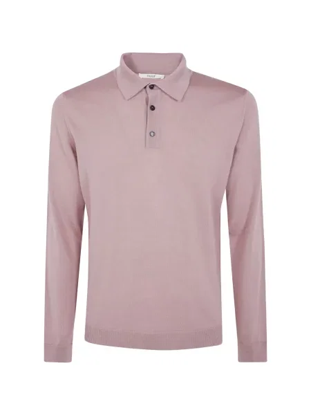 Lung tricou polo Nuur de lână roz