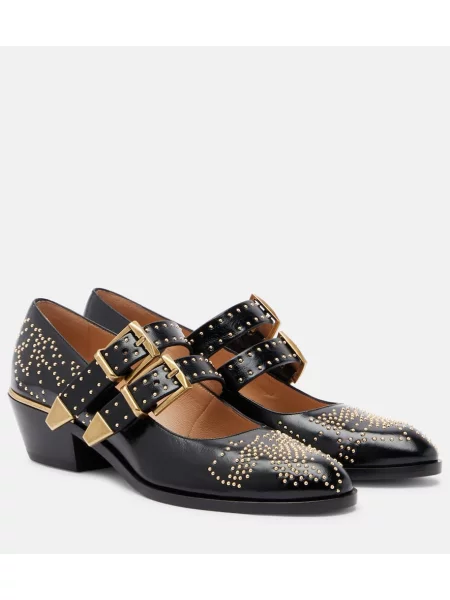 Pantofi cu toc Chloé din piele cu tepi negru