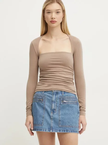 Блуза с дълги ръкави Abercrombie & Fitch бежово