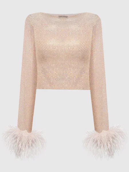 Топ з кристалами і пір'ям страуса Santa Brands рожевий