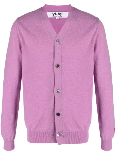 Vlněný kardigan Comme Des Garçons Play se srdcovým vzorem fialový