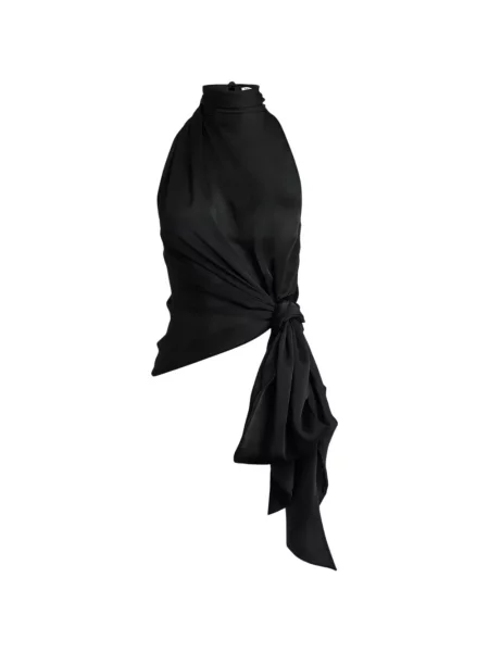 Top Balmain de mătase cu spatele deschis negru