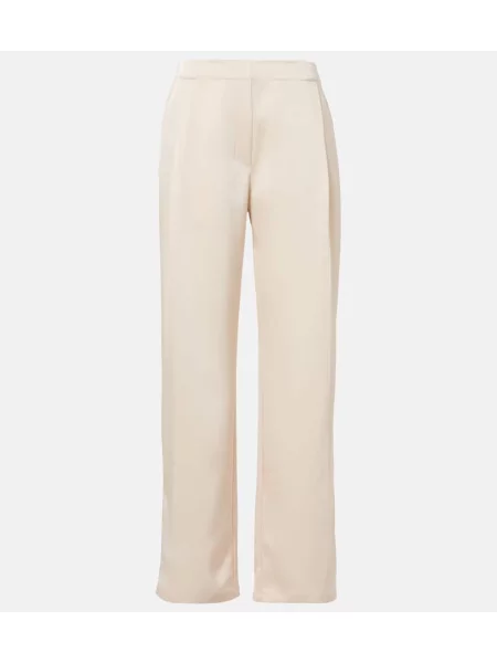 Pantaloni Leset cu talie înaltă din satin plisate alb