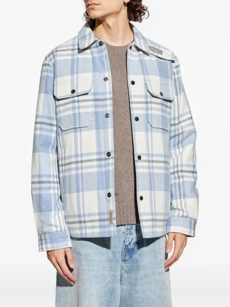 Geacă Woolrich de lână în carouri albastru