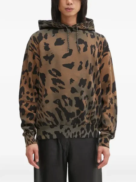 Hanorac cu glugă Aries cu imagine cu model leopard maro