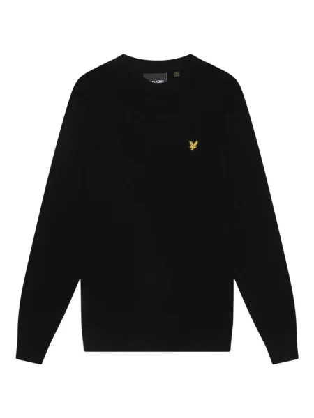Pulover Lyle & Scott din lână merinos cu decolteu rotund negru