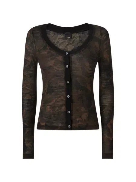 Lung cardigan Pinko cu model floral cu imagine maro