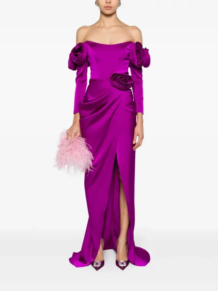 Rochie Ana Radu din satin cu model floral violet