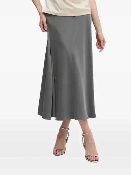 Fustă midi Sandro Ferrone din satin până la genunchi gri