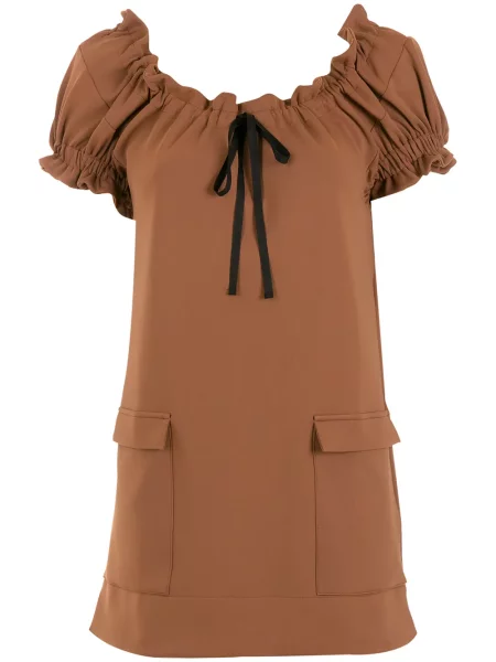 Krótka bluzka Gloria Coelho z falbankami brązowa
