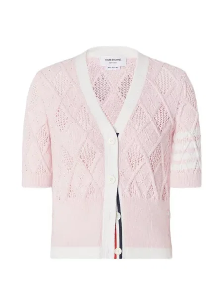 Scurt cardigan Thom Browne tricotate cu model argyle roz