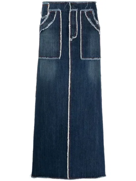 Maxi džínová sukně Jean Paul Gaultier Pre-owned s oděrkami modré