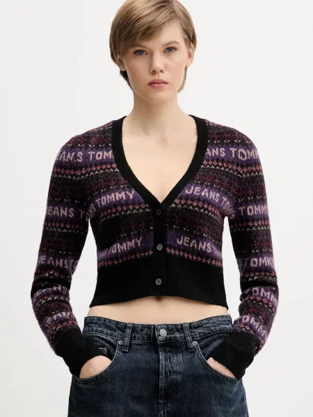 Tommy Jeans cardigan din amestec de lână negru
