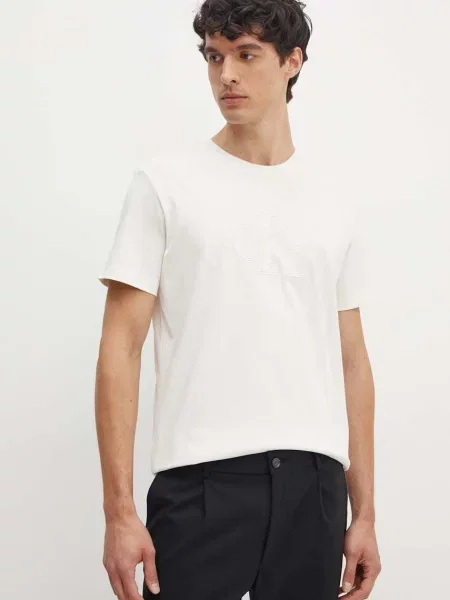 Тениска Calvin Klein Jeans с апликация бежово