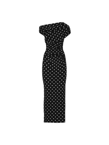 Dzianinowa sukienka midi Self-portrait w grochy do kolan czarna