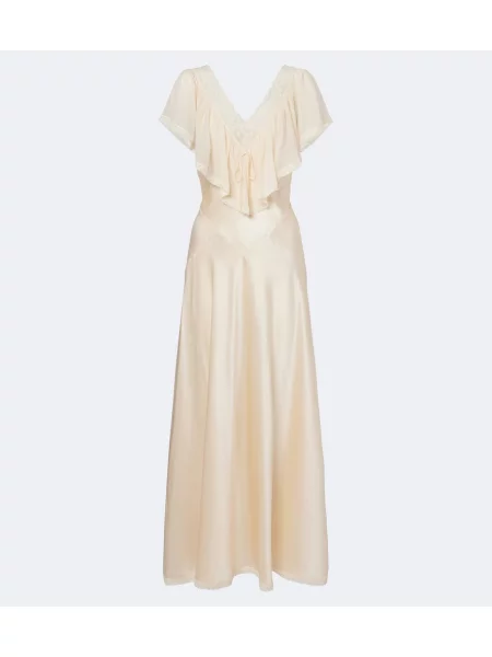 Rochie midi Dôen de mătase cu volane alb