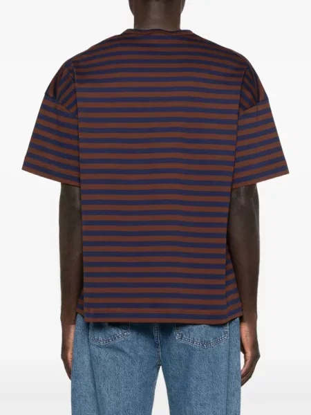 Tricou Plan C cu broderie cu dungi maro