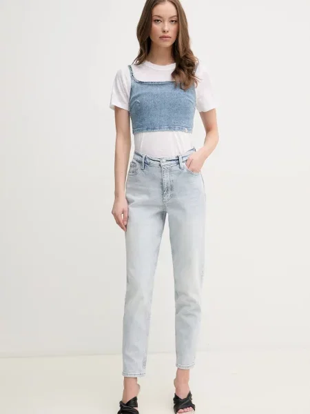 Bluzka Calvin Klein Jeans o krotszym kroju niebieska