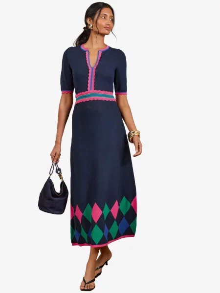 Love & roses Rochie tricotat bleumarin / iarbă / lila / roz zmeură verde