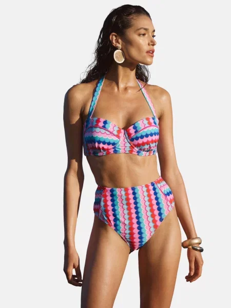 Love & roses Sutien costum de baie azur / roz / roz deschis roșu