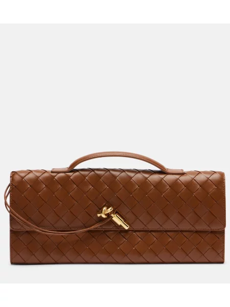 Usnjena pisemska torbica Bottega Veneta rjava