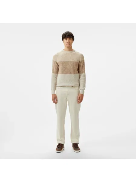 Lacoste Relaxed Fit Sweter Z Okrągłym Dekoltem I Kolorowymi Blokami beżowy
