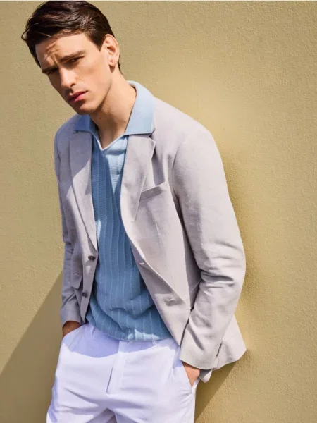 Reserved Sacou regular fit din in deschis gri