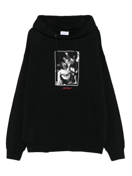 Hanorac cu glugă Off-white cu imagine alb