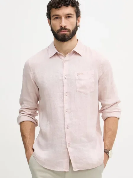 Guess cămașă pentru bărbați din in roz