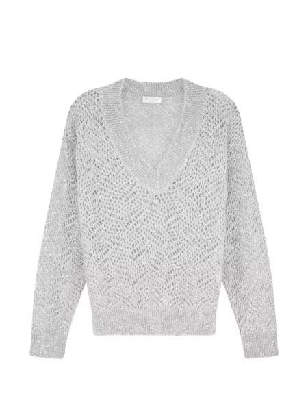 Pulover Brunello Cucinelli cu paiete gri