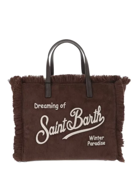 Geantă shopper Mc2 Saint Barth cu franjuri de catifea cord maro