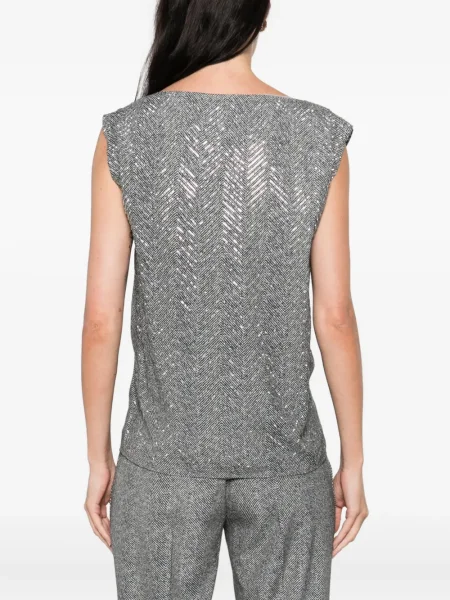 Top Ermanno Scervino cu paiete cu model herringbone gri