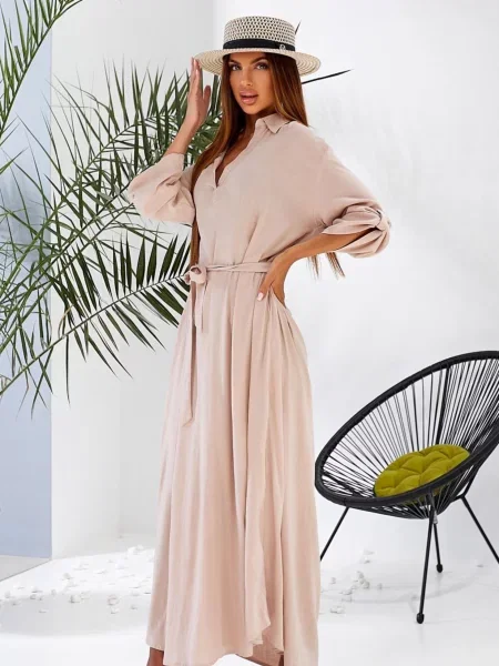 Лляна Сукня максі LadyLike бежевий