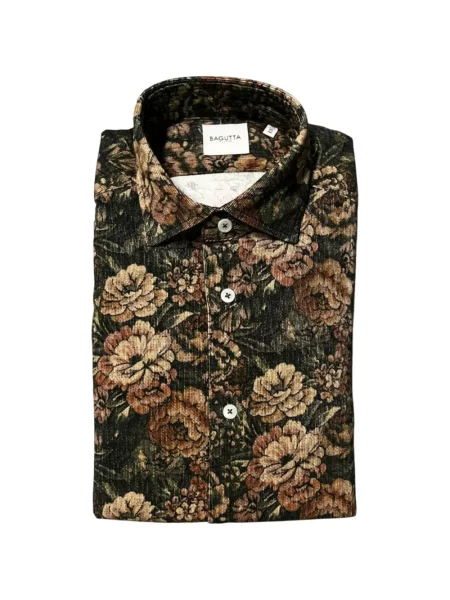 Cămașă Bagutta de catifea cord cu model floral cu imagine verde